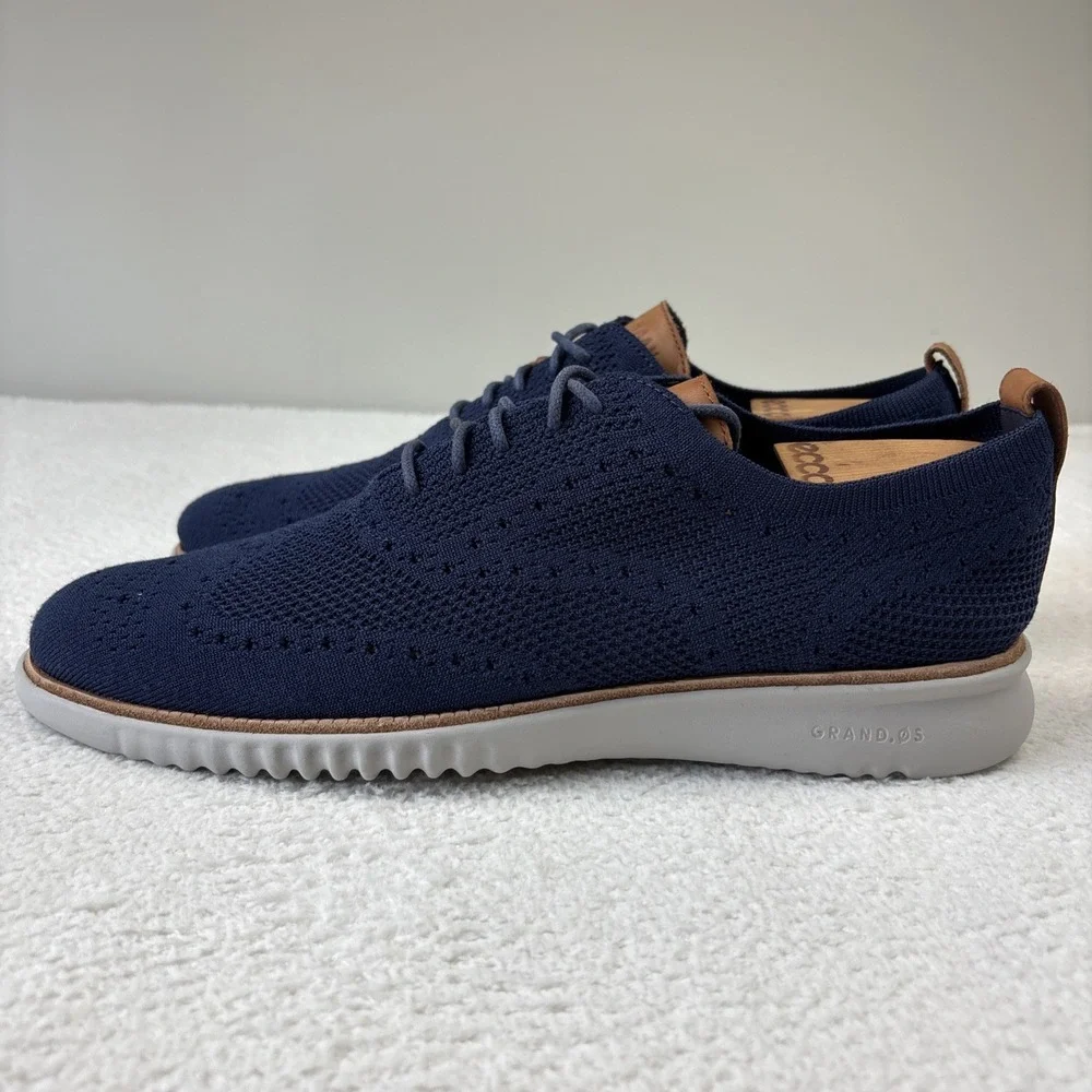 COLE HAAN '2.Zerogrand Stitchlite Wingtip Oxfords' Mens 11 Navy Blue Dress Shoes